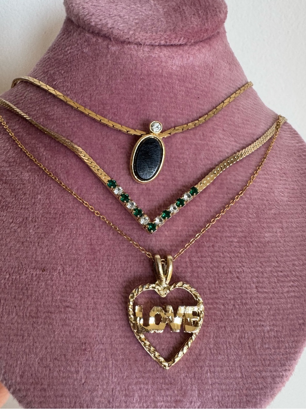 🖤💚Set of 3 Vintage Gold Tone Necklaces Mixed Lengths 16-18”